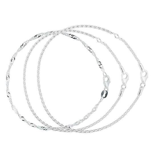 Zilveren armbandenset met enkelband - Zilver - 19cm/26cm
