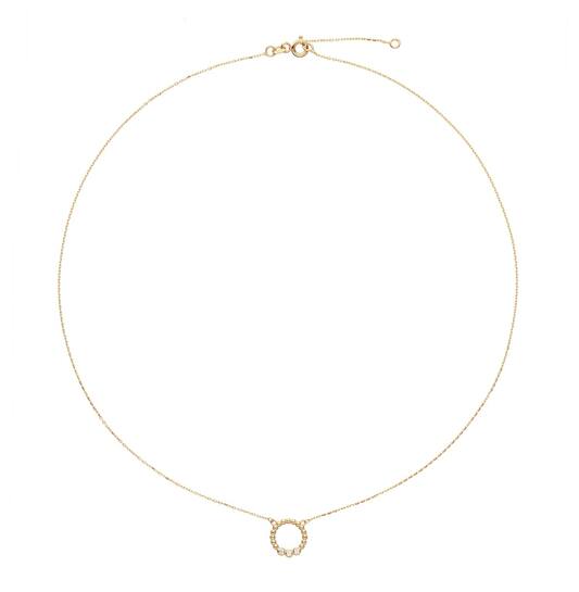  Halsketten mit Stein - Rund - Anker - 14k Gold - 45cm