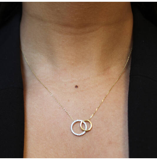  Halsketten mit Stein - 2 Cirkels - 14k Gold - 45cm