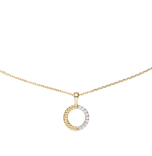  Halsketten mit Stein - Rund - Anker - 14k Gold - 45cm
