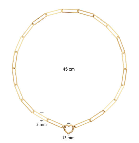  Colliers avec pierre - Cœur - Maillon fantaisie - 14k Or - 45cm