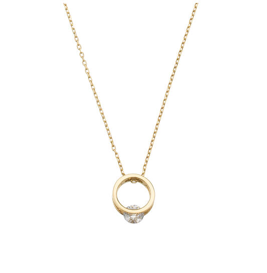  Halsketten mit Stein - Rund - Anker - 14k Gold - 45cm