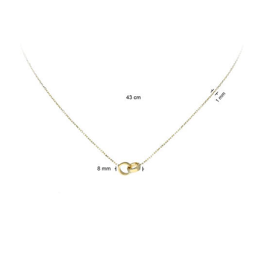  Collier - Twee open Cirkels - Anker - 14k Goud - 43cm
