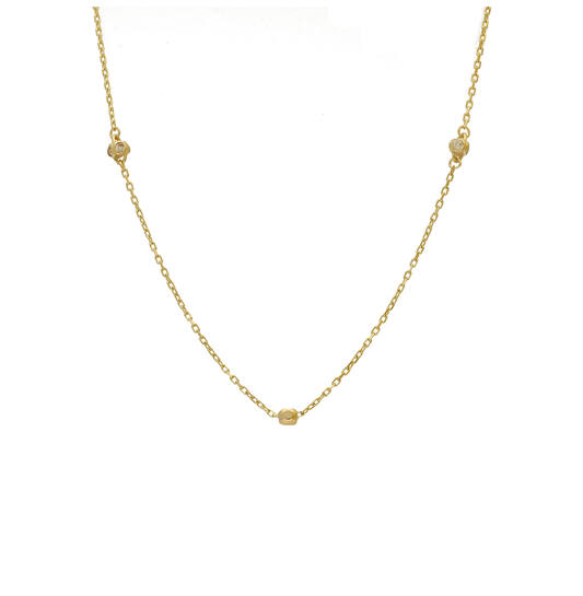  Necklaces with stone - Bolletjes - Anchor - 14k Gold - 60cm