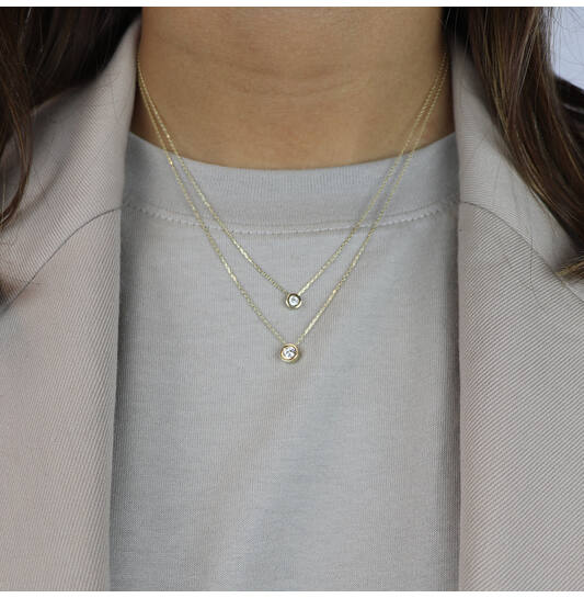  Halsketten mit Stein - Solitaire - 14k Gold - 45cm