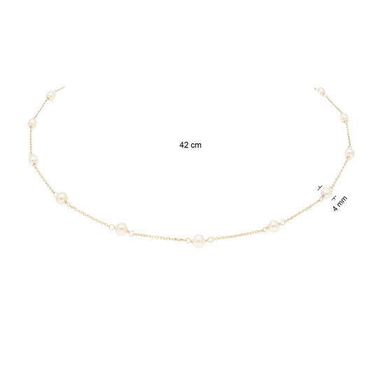  Parelcollier - Rond - Anker - 14k Goud - 42cm