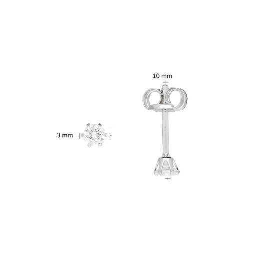  Ear studs - Round Zirconia - - Ø 3mm