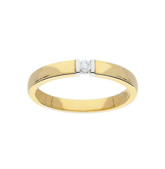 Ring Solitair Diamant - 585 Geel/Wit - 2,6gr - 1-0.04 G-SI