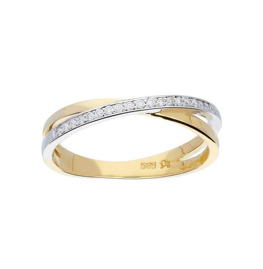Ring Fantasie Diamant - 585 Geel/Wit - 2,3gr - 21-0.10ct G-SI