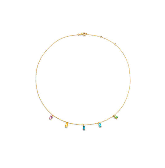 Medina Multi Gem Necklace - 42cm - Amethyst Citrine London bl Topaz Sky bl Topaz Peridot - 585