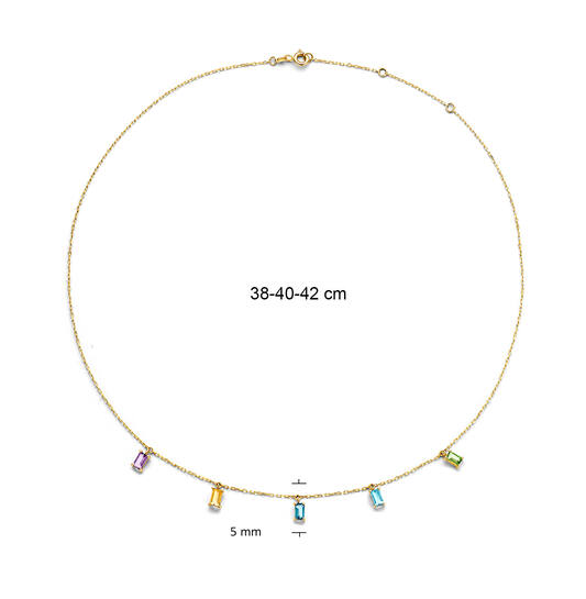 Medina Multi Gem Necklace - 42cm - Amethyst Citrine London bl Topaz Sky bl Topaz Peridot - 585