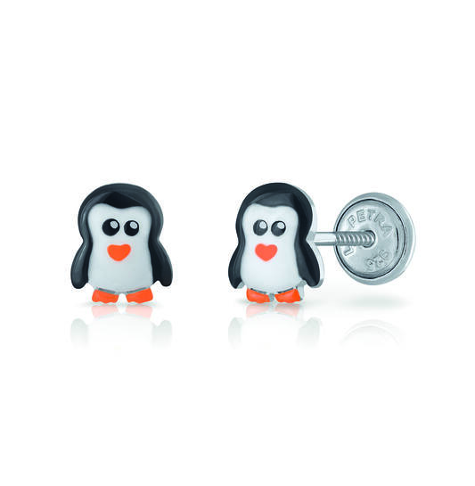 Oorknopjes Pinguin - 925 - Rd - Schroefsluiting