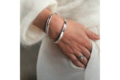  Bracelets - Solid Silver Bangles - Solide - Ovale - 8mm - Ø 60mm
