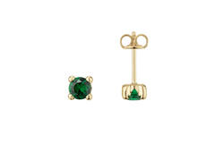  Ear studs - Round Emerald - - Ø 4mm