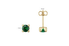  Ear studs - Round Emerald - - Ø 4mm